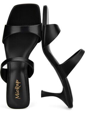 Women's Black Square Open Toe Fashion Comfort Wedding Dressy Two Strappy Sandals
